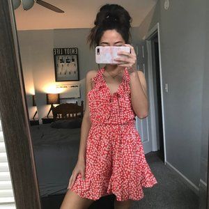 Red Floral Tie-Back Backless Romper